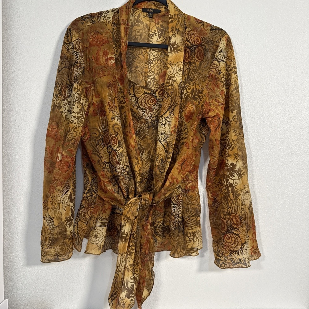 Reba Blouse Women's Large L/s 2‎ In One Blouse Browns V1